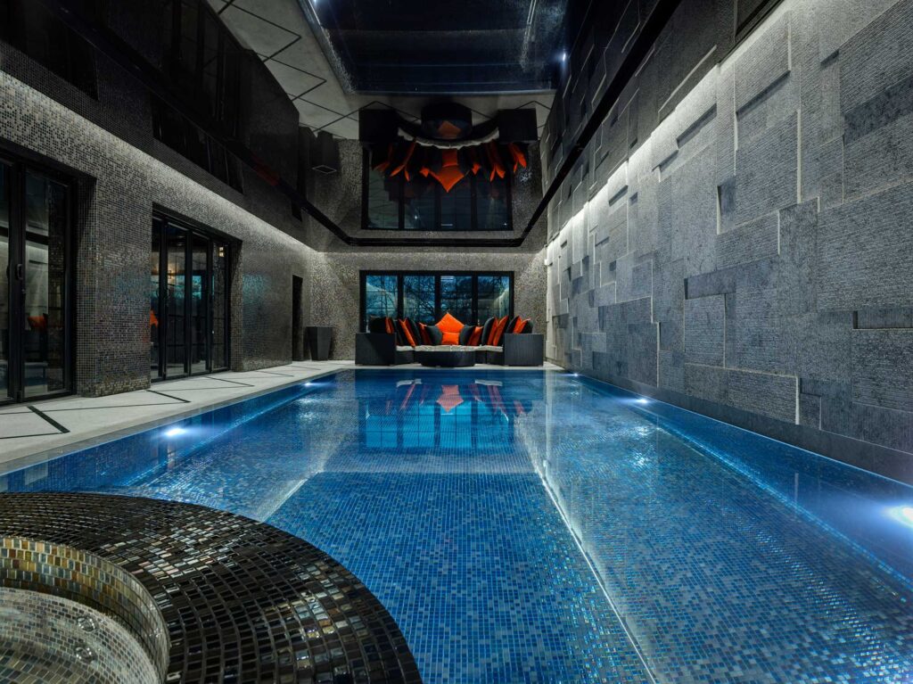LED lighting in indoor swimming pool and spa suite
