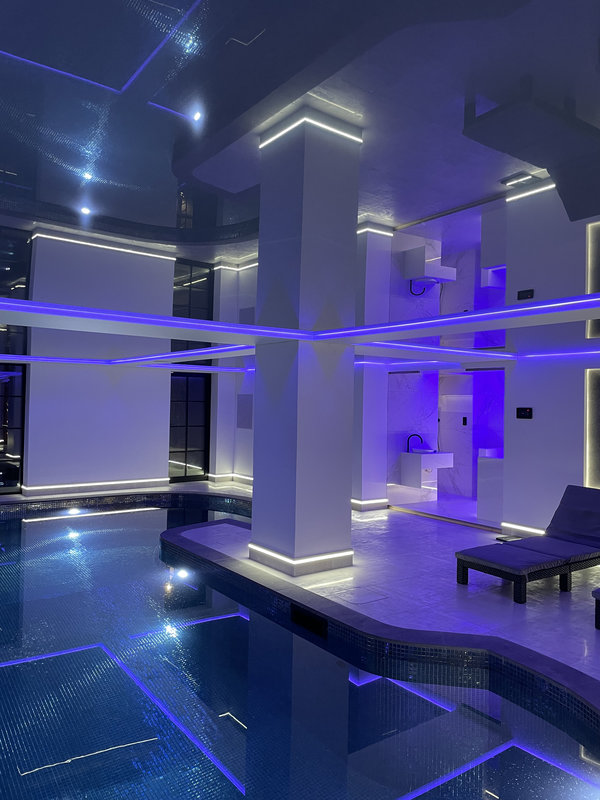 Stretch ceiling above indoor pool with ambient lighting Lytham