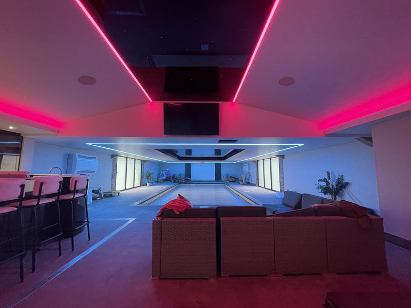 Detail of stretch ceiling with LED lighting