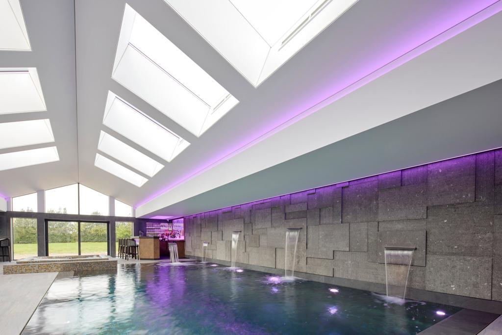 Bespoke stretch ceiling in residential swimming pool